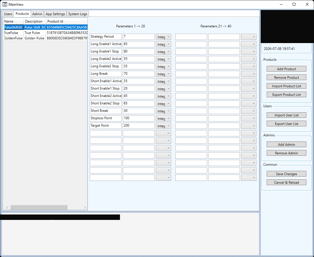 License Manager — Products configuration view